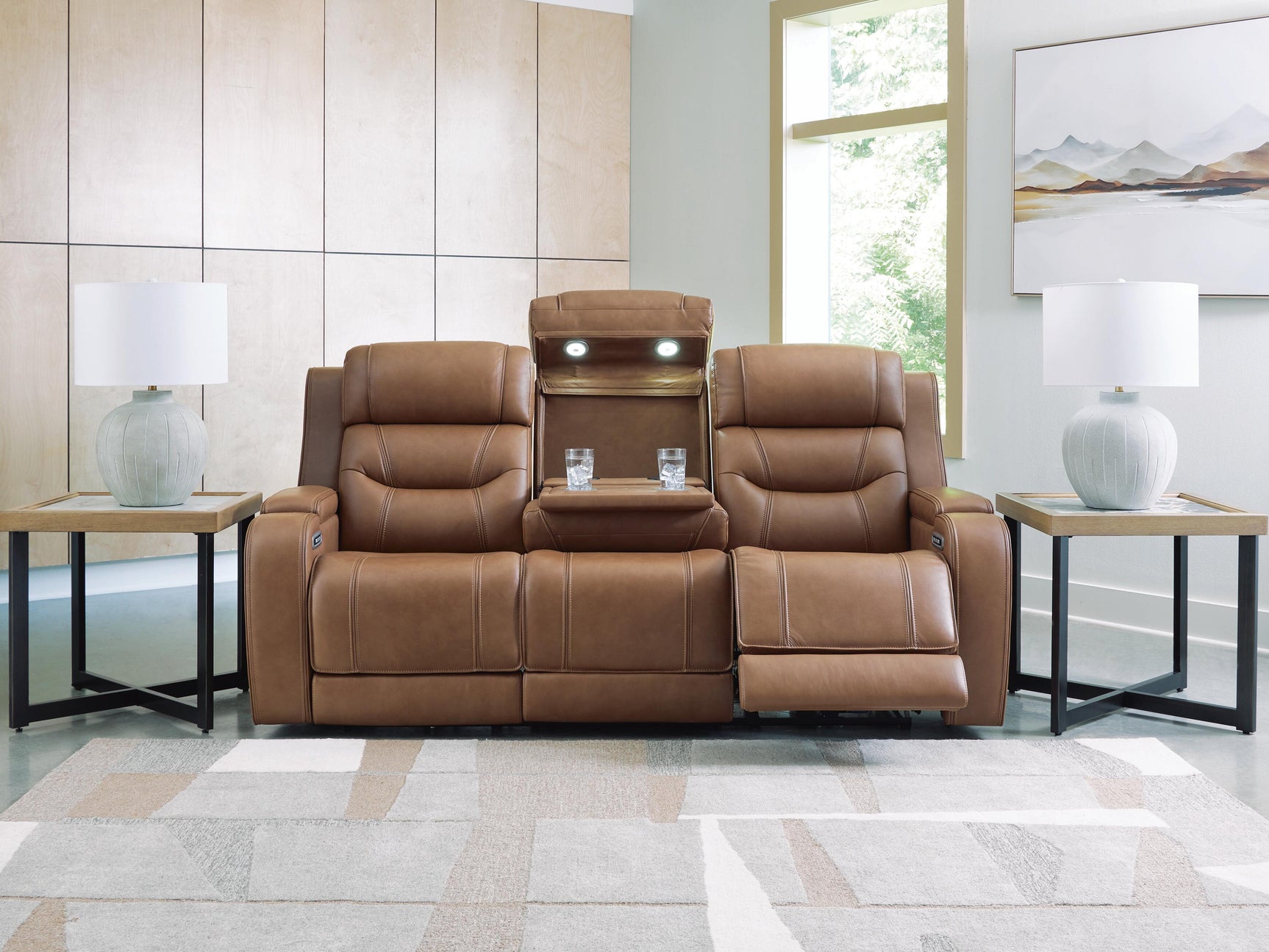 Dreamer Caramel Power Reclining Sofa with Audio Seating (Online Special Price)