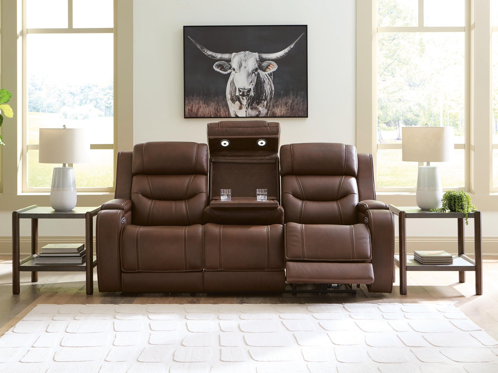 Dreamer Brown Power Reclining Sofa with Audio Seating