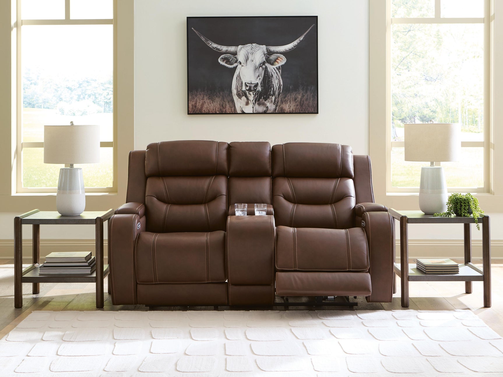 Dreamer Brown Power Reclining Loveseat with Audio Seating