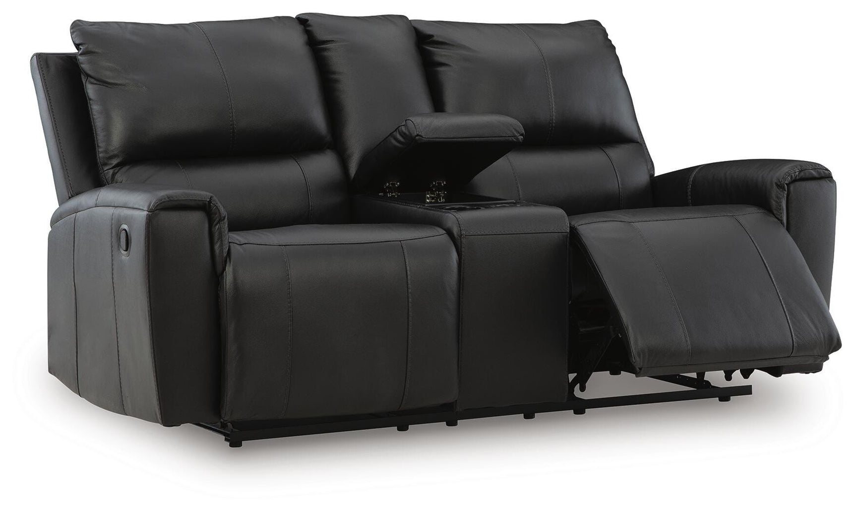 Danemere Black Reclining Loveseat with Console