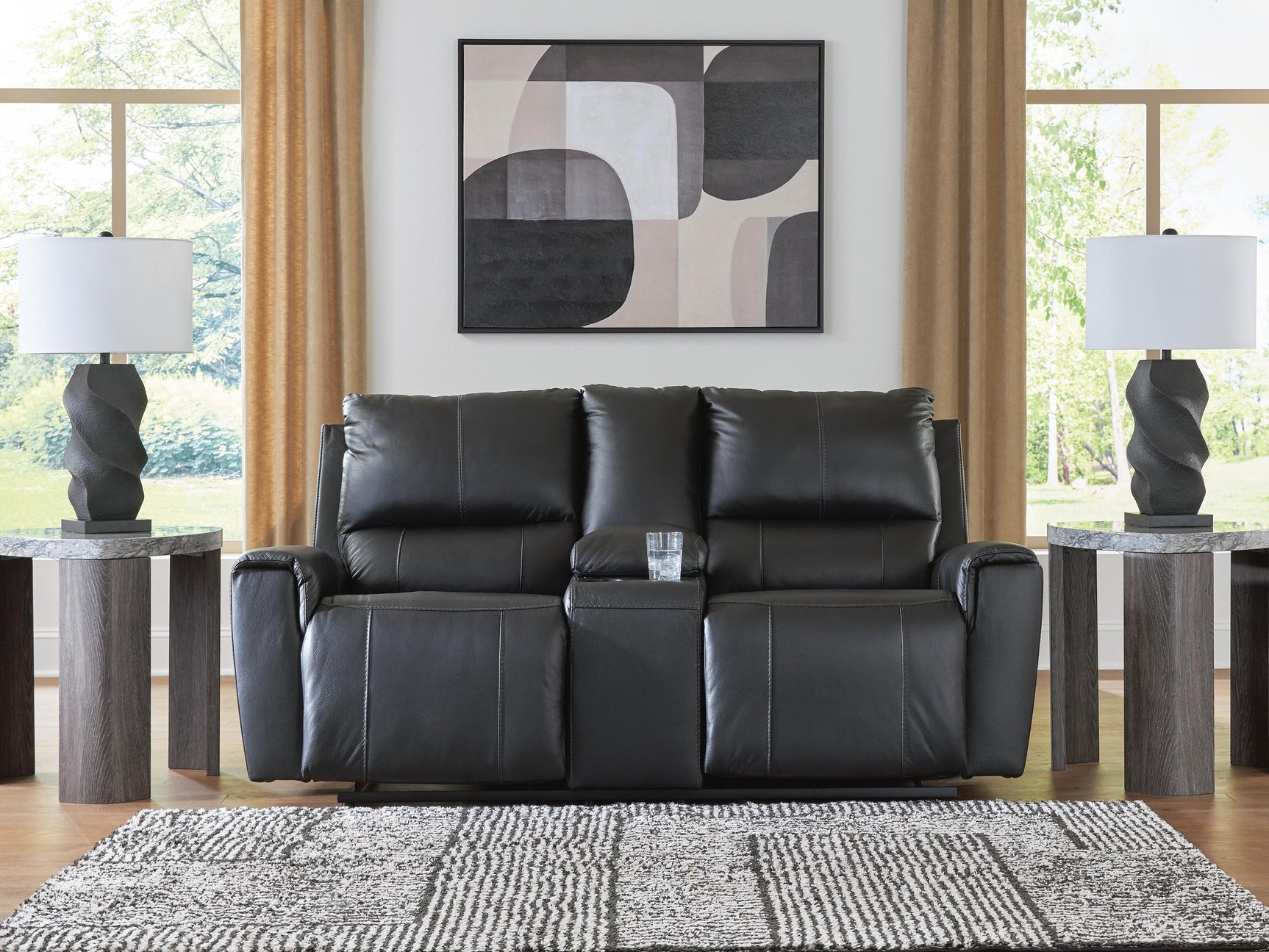Danemere Black Reclining Loveseat with Console