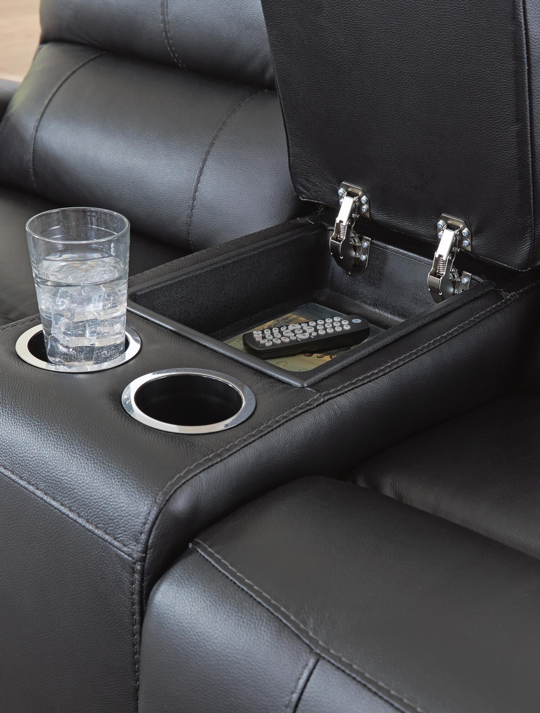 Danemere Black Reclining Loveseat with Console (Online Special Price)