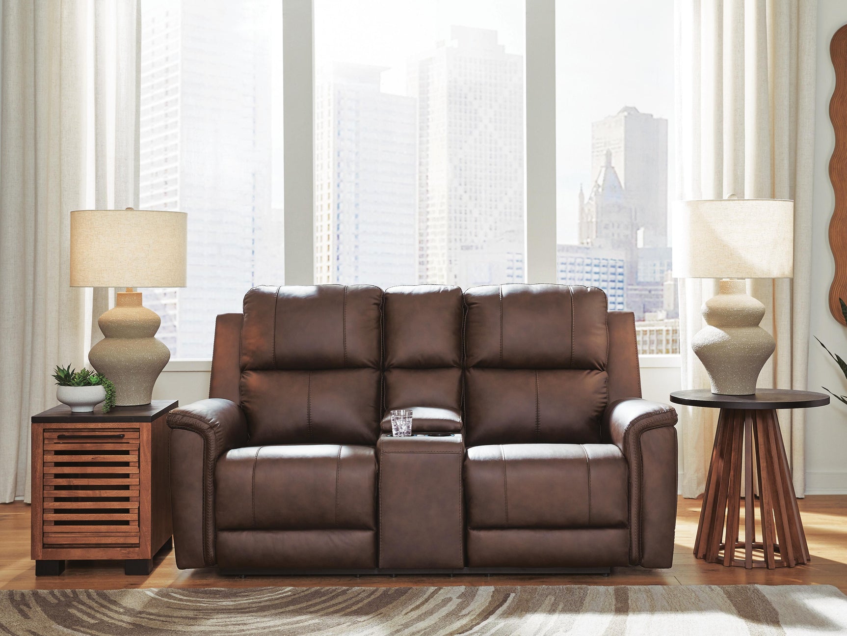 Beryton Espresso Power Reclining Loveseat with Console