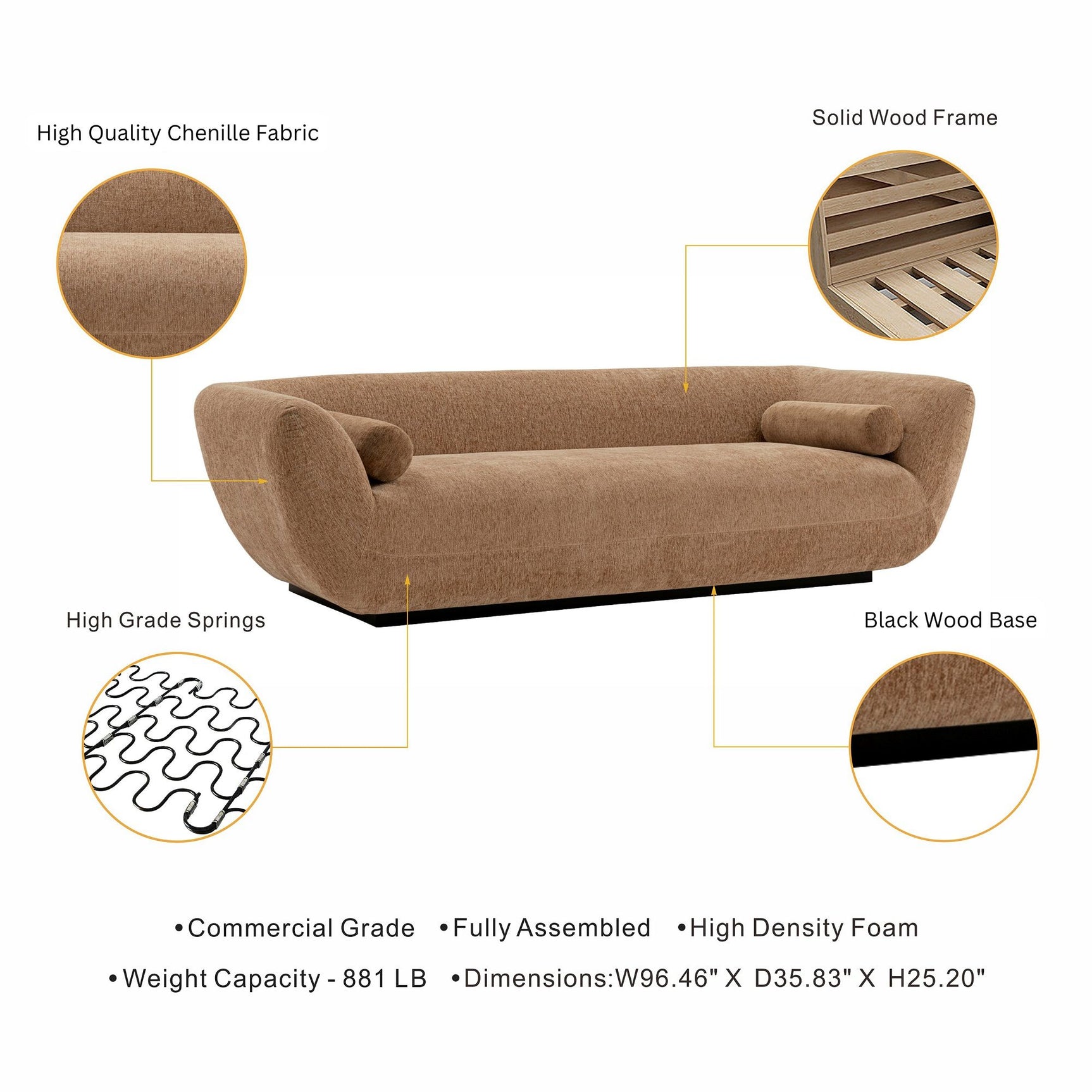 Ulka Sofa in Light Brown - Ornate Home