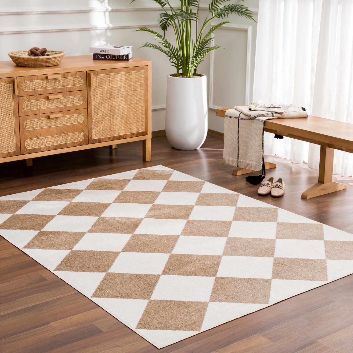 Ulric Brown Diamond Washable Area Rug - Ornate Home