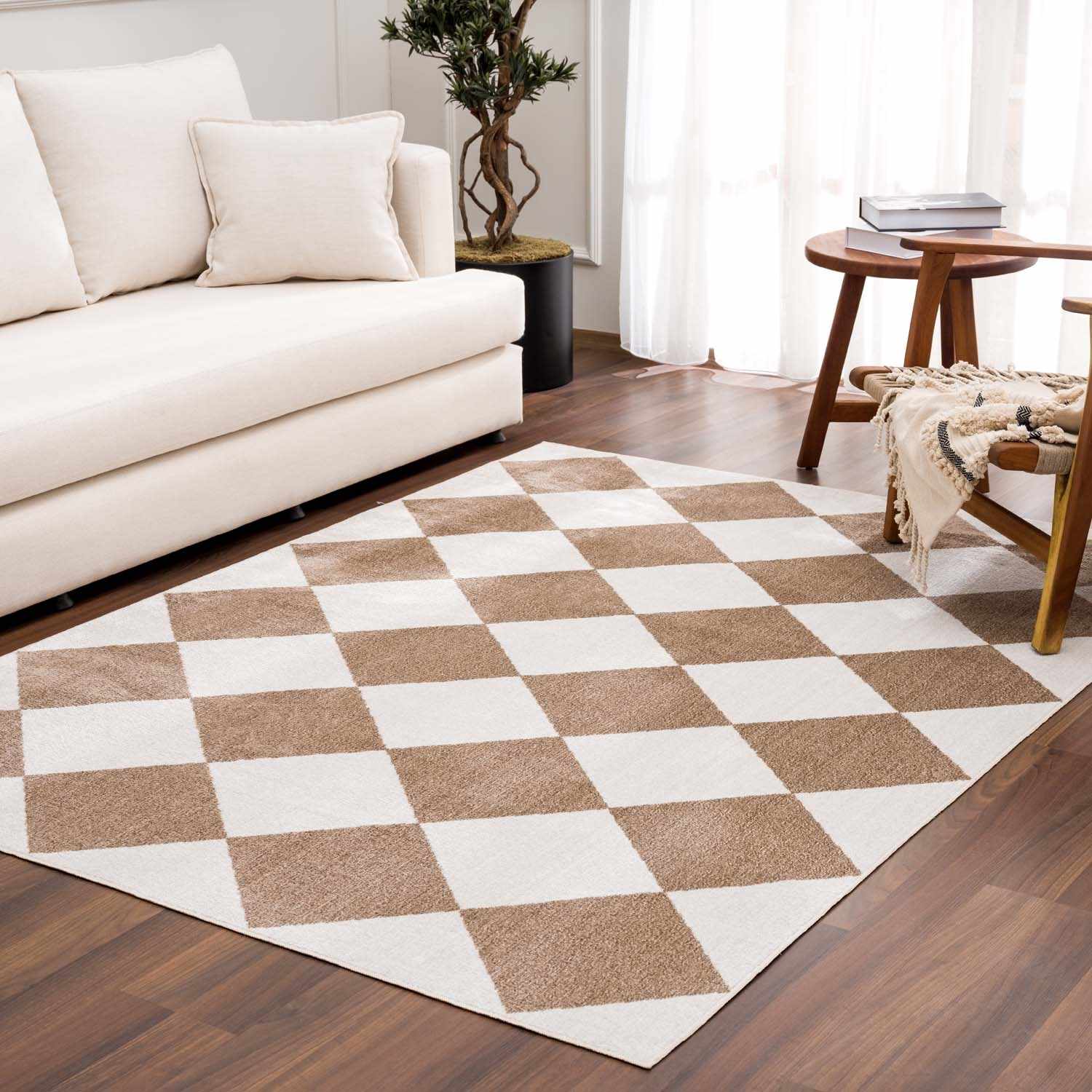 Ulric Brown Diamond Washable Area Rug - Ornate Home