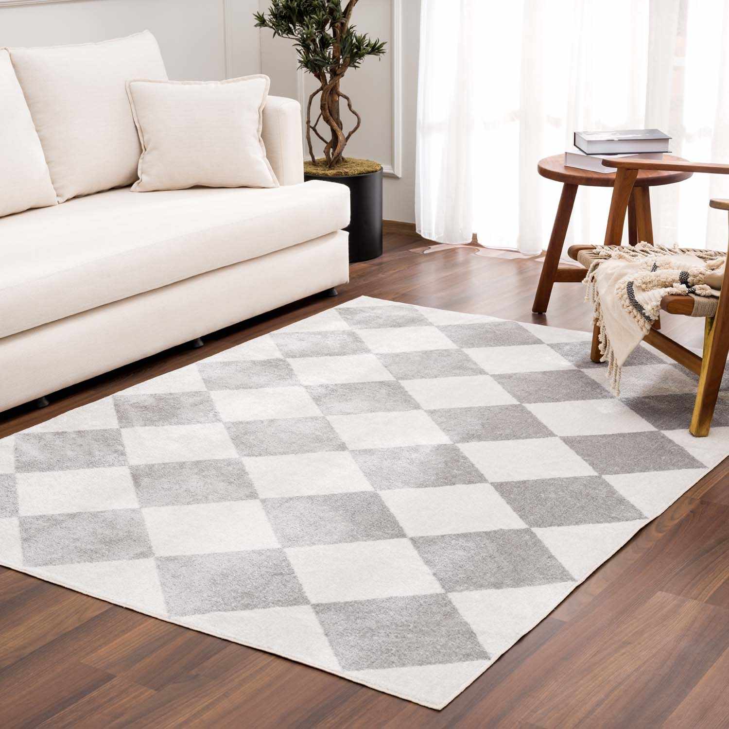 Ulric Light Gray Diamond Washable Area Rug - Ornate Home