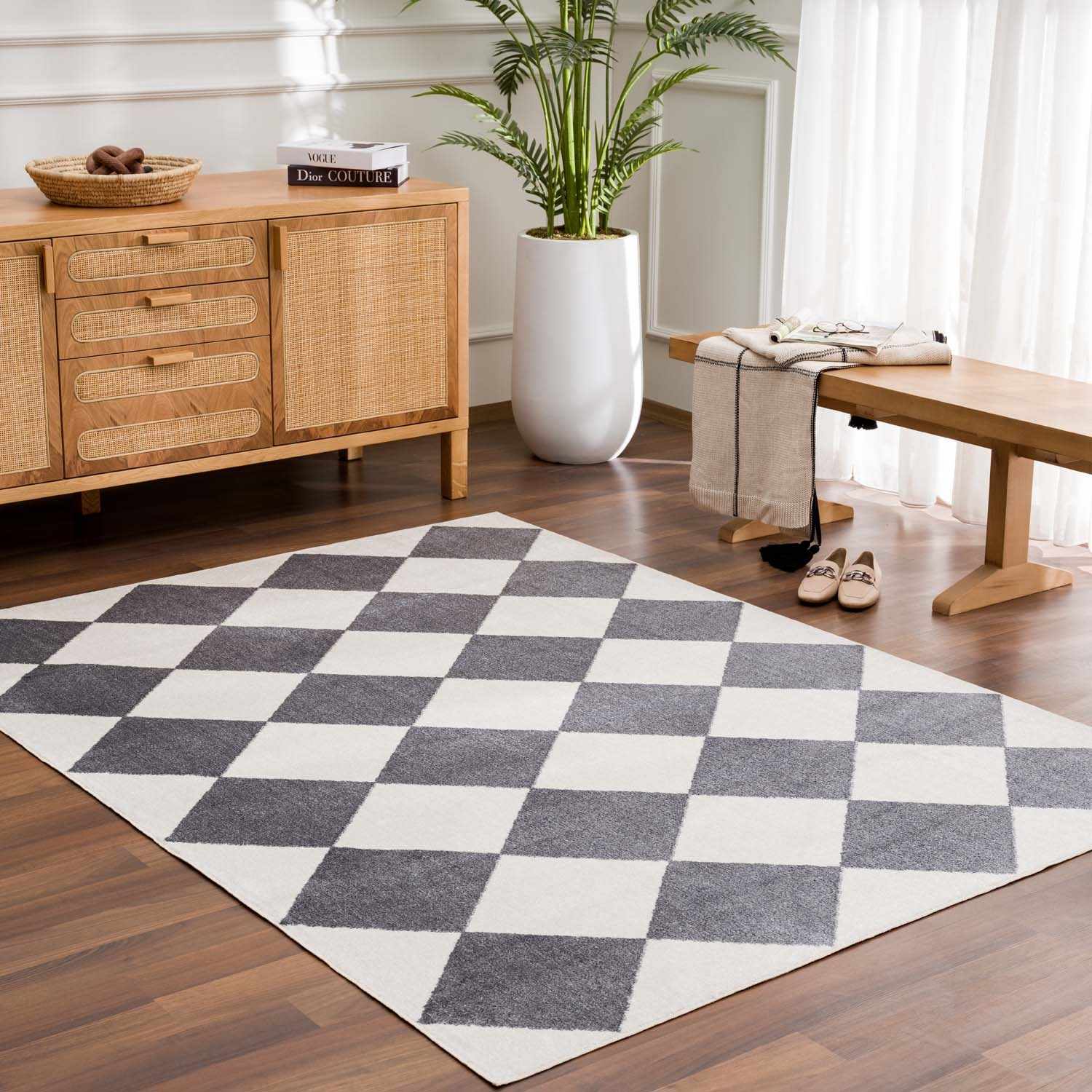 Ulric Navy Blue Diamond Washable Area Rug - Ornate Home
