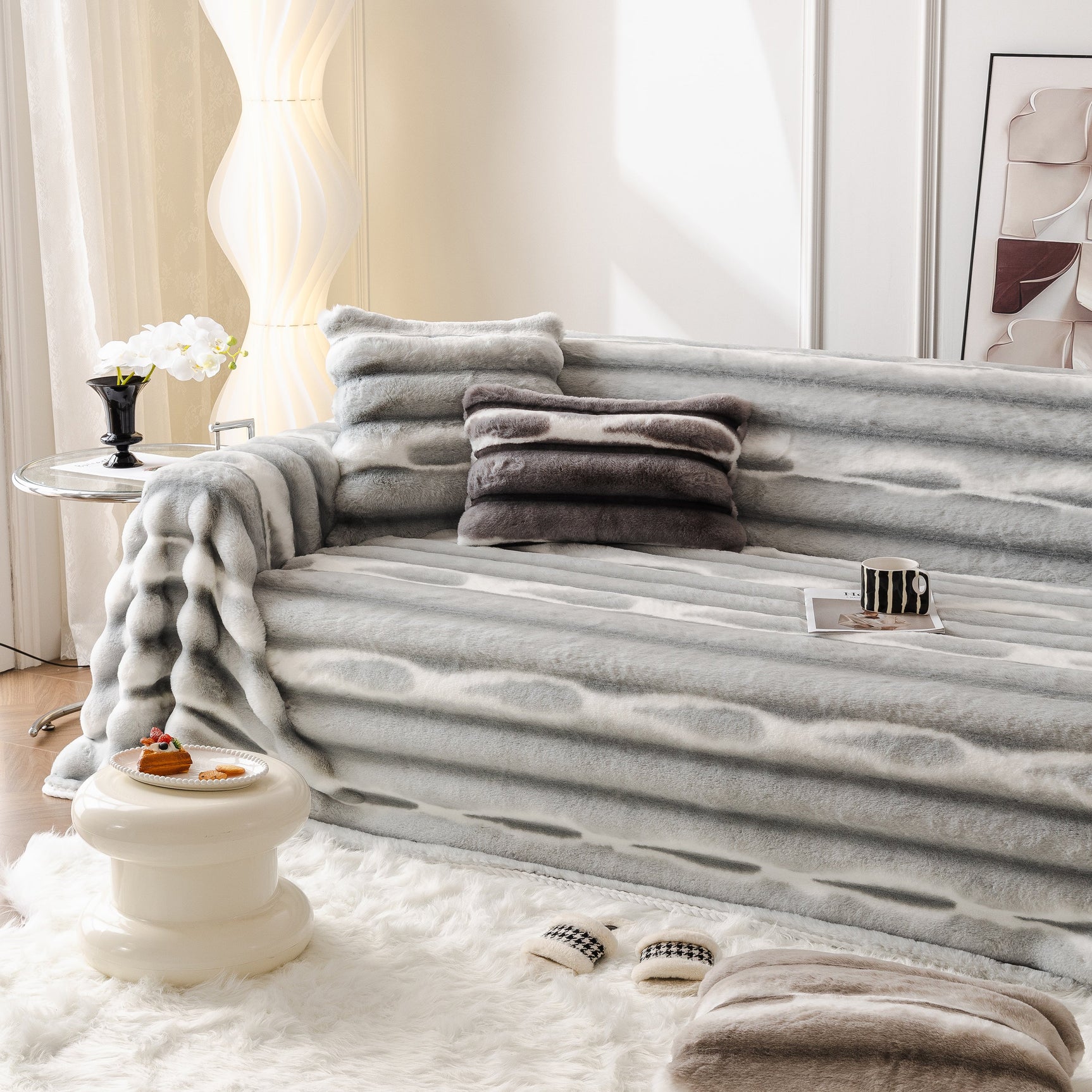 Ultra Soft Faux Fur Couch Cover – Large, Fluffy, and Elegant Sofa Throw Blanket - Ornate Home