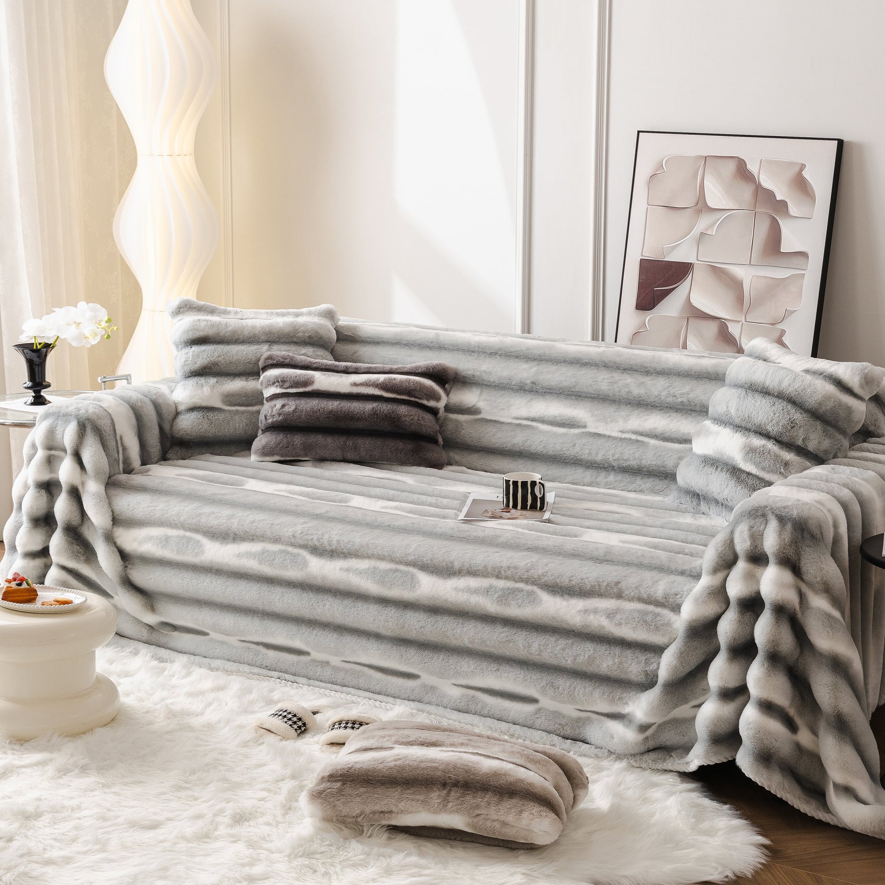 Ultra Soft Faux Fur Couch Cover – Large, Fluffy, and Elegant Sofa Throw Blanket - Ornate Home