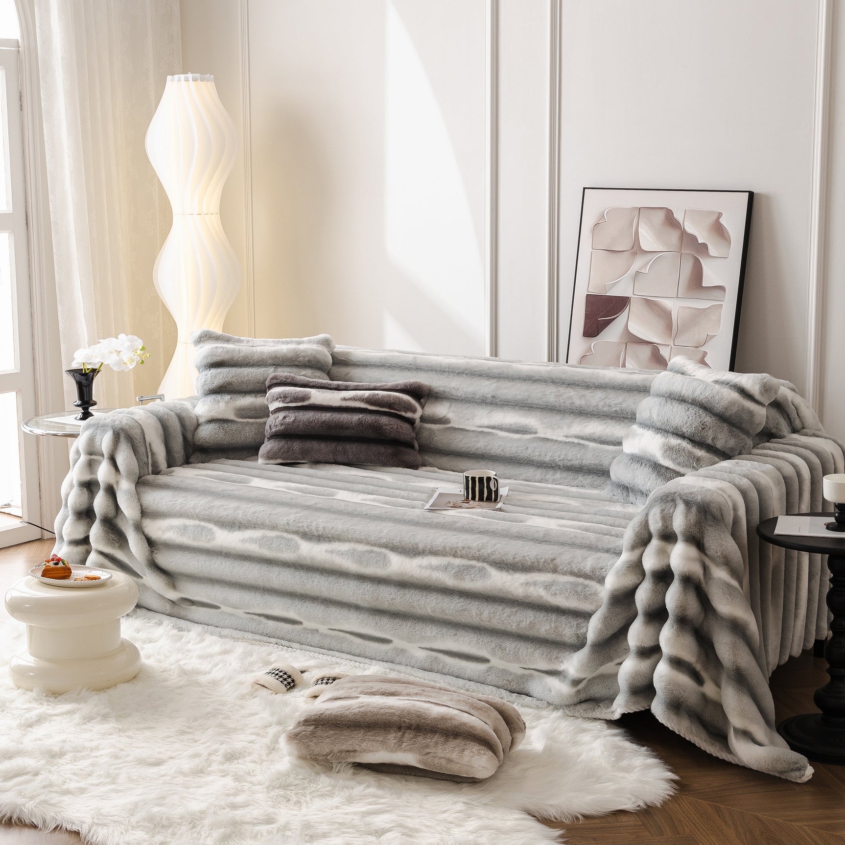 Ultra Soft Faux Fur Couch Cover – Large, Fluffy, and Elegant Sofa Throw Blanket - Ornate Home