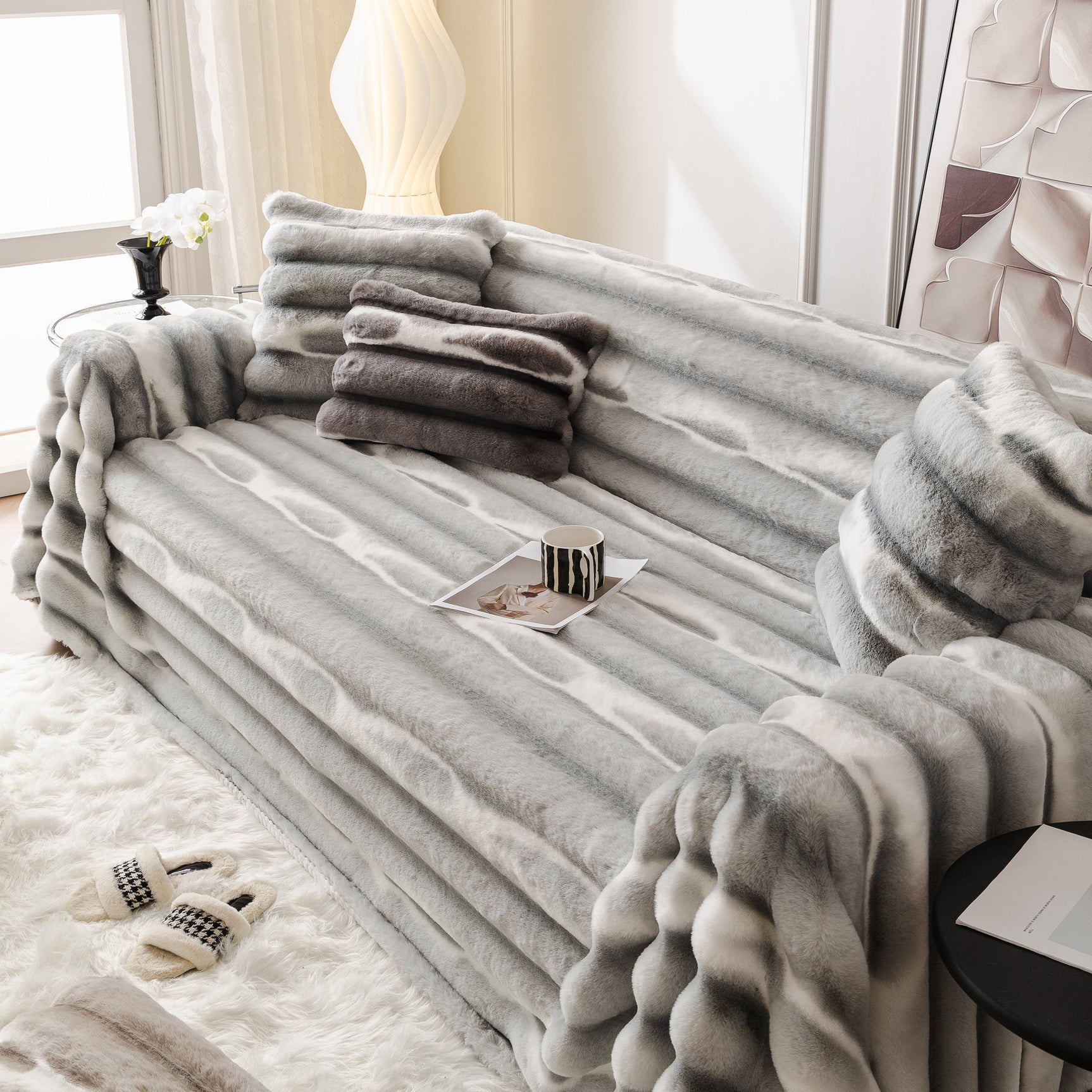 Ultra Soft Faux Fur Couch Cover – Large, Fluffy, and Elegant Sofa Throw Blanket - Ornate Home