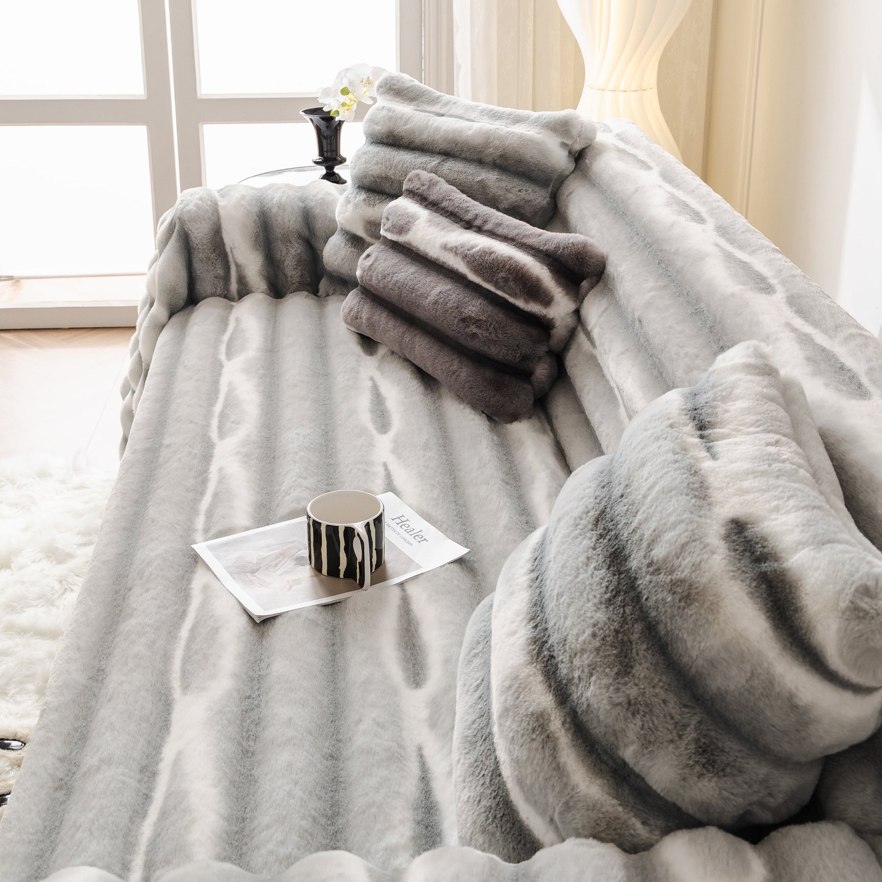 Ultra Soft Faux Fur Couch Cover – Large, Fluffy, and Elegant Sofa Throw Blanket - Ornate Home