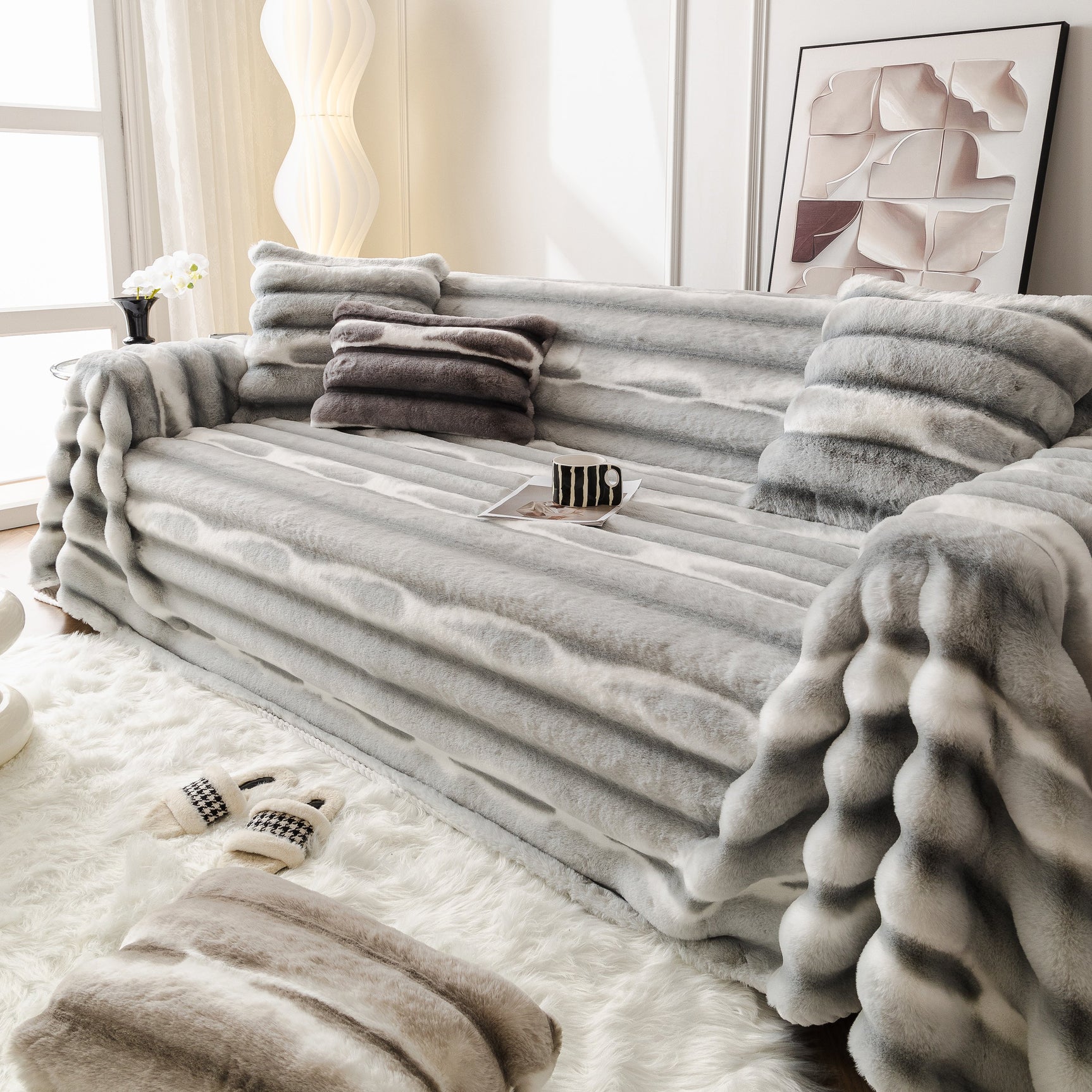 Ultra Soft Faux Fur Couch Cover – Large, Fluffy, and Elegant Sofa Throw Blanket - Ornate Home