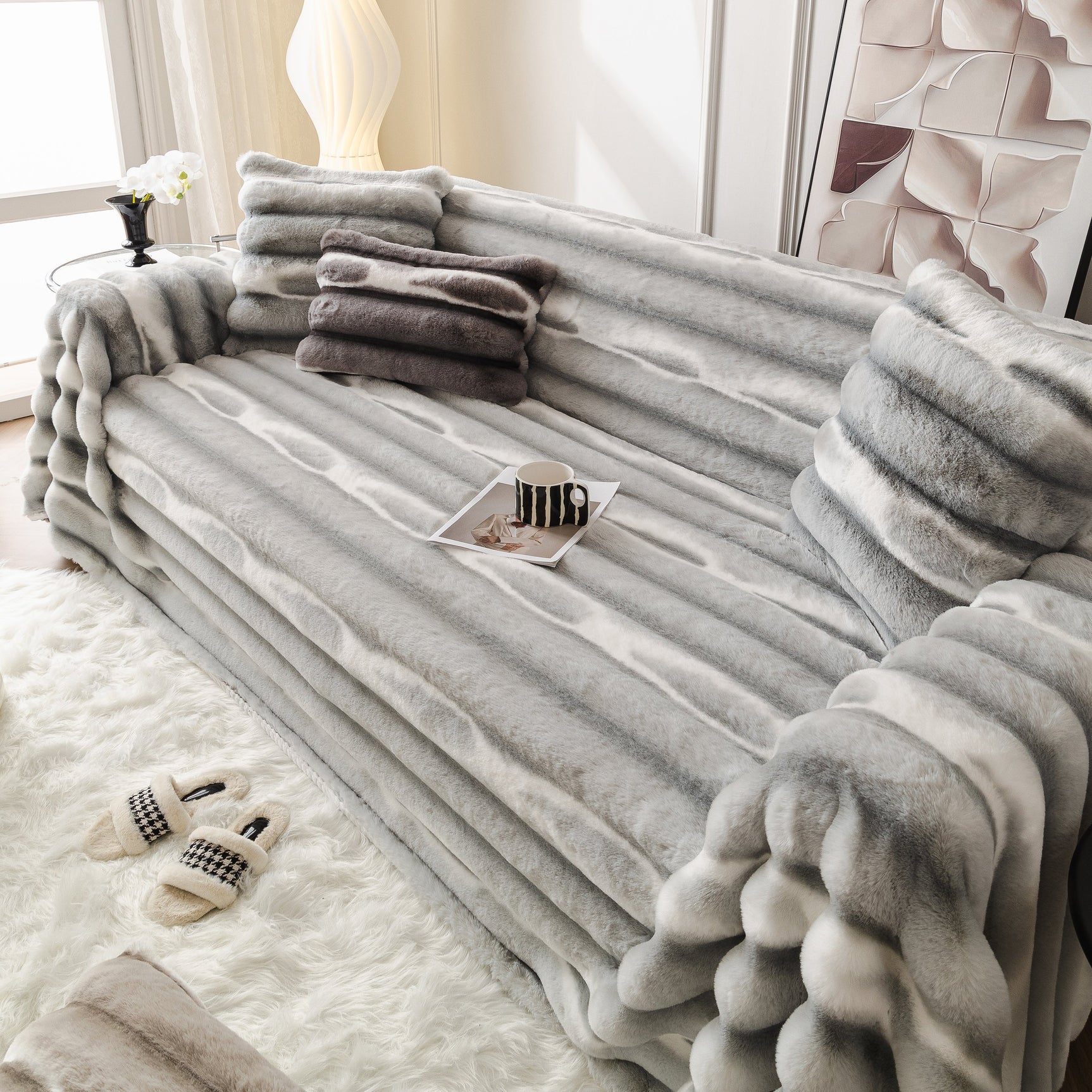Ultra Soft Faux Fur Couch Cover – Large, Fluffy, and Elegant Sofa Throw Blanket - Ornate Home