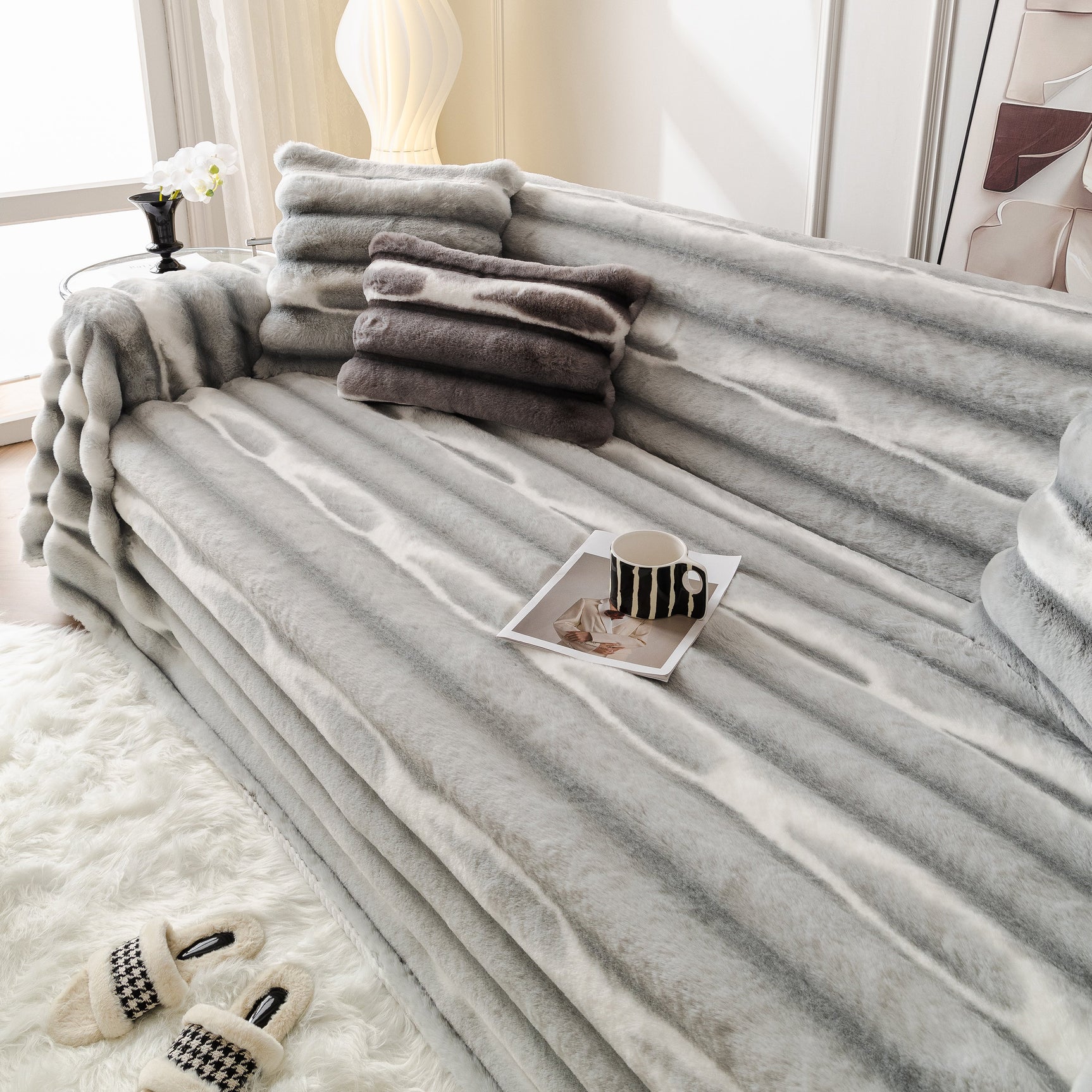 Ultra Soft Faux Fur Couch Cover – Large, Fluffy, and Elegant Sofa Throw Blanket - Ornate Home