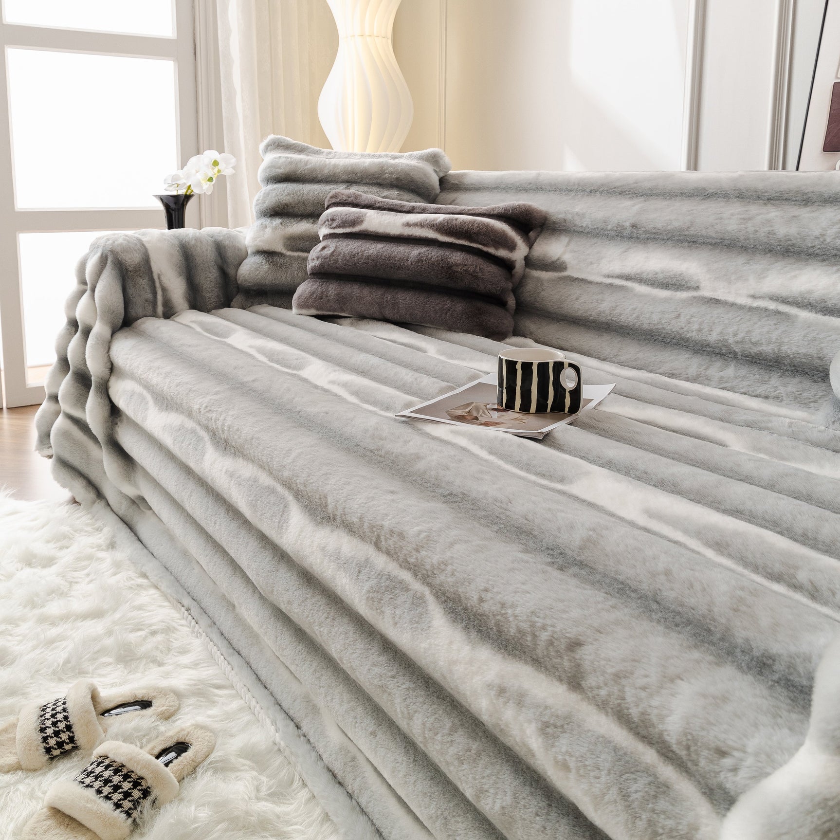 Ultra Soft Faux Fur Couch Cover – Large, Fluffy, and Elegant Sofa Throw Blanket - Ornate Home