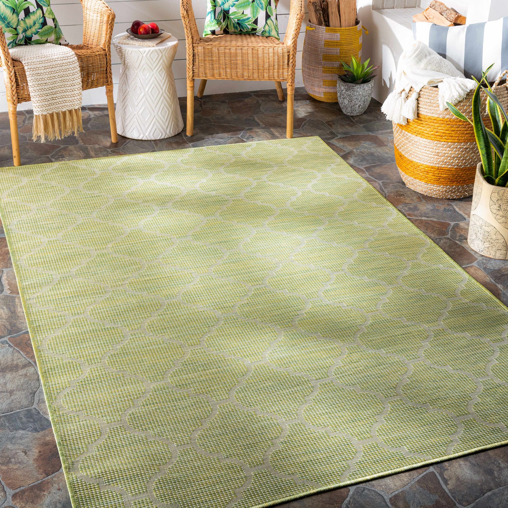 Unique Outdoor Trellis Area Rug, Olive Green - Clearance - Ornate Home