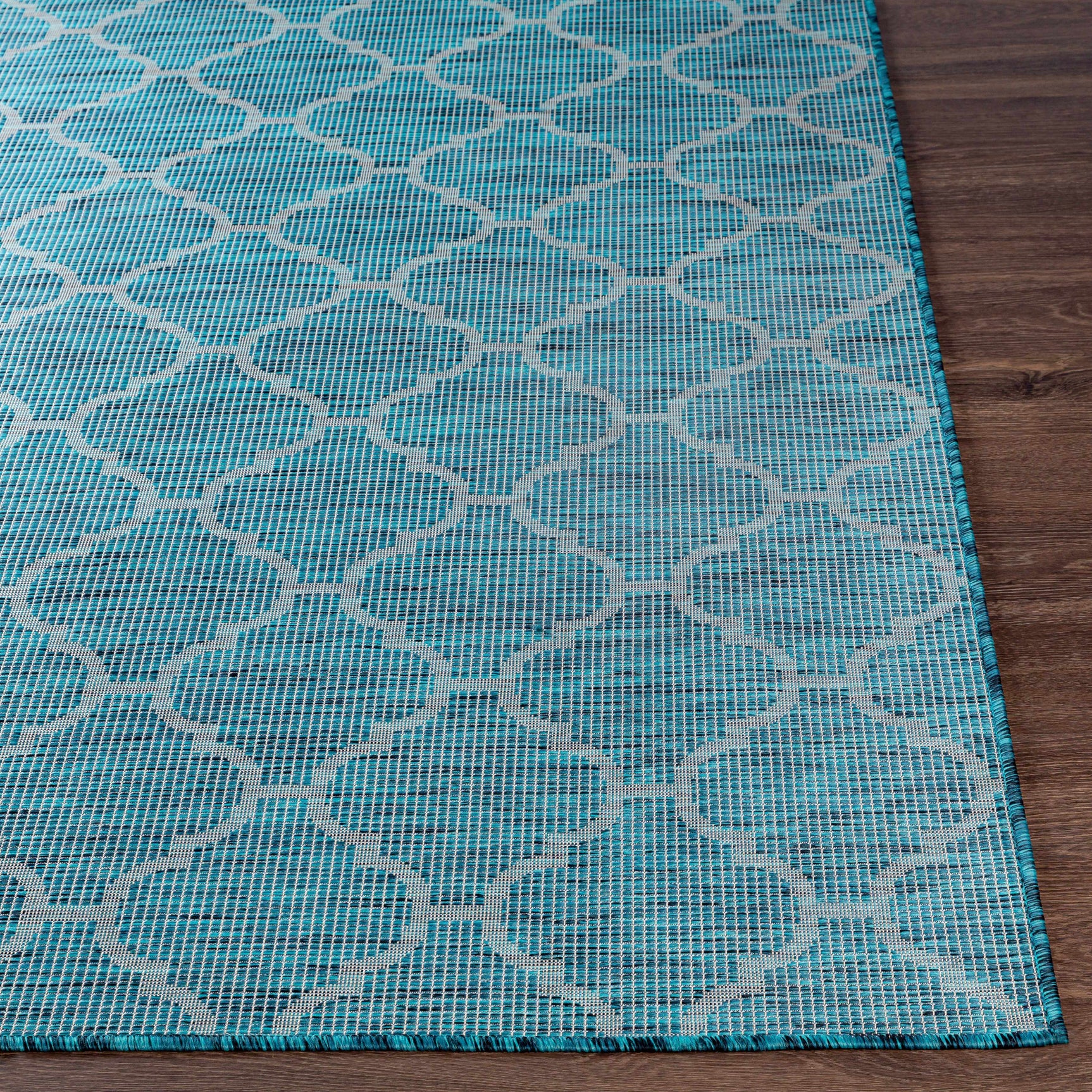 Unique Outdoor Trellis Area Rug, Teal - Clearance - Ornate Home