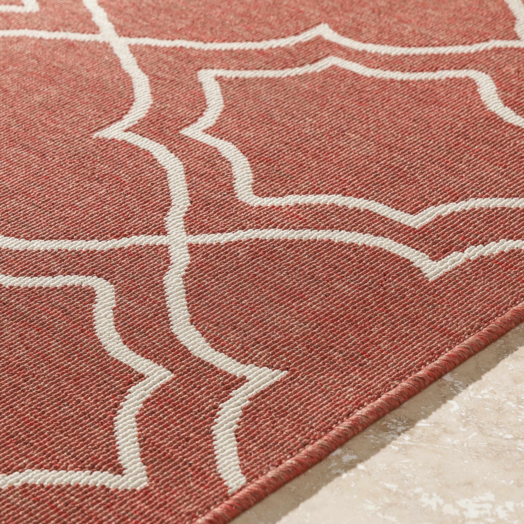 Unique Rust Red Lattice Trellis Outdoor Rug - Clearance - Ornate Home