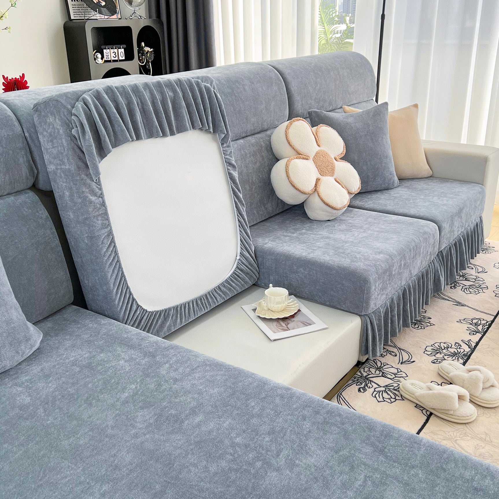 Universal Elastic Skirt Sofa Slipcover, Stretch Sofa Cushion Cover For Bedroom Office Living Room - Ornate Home