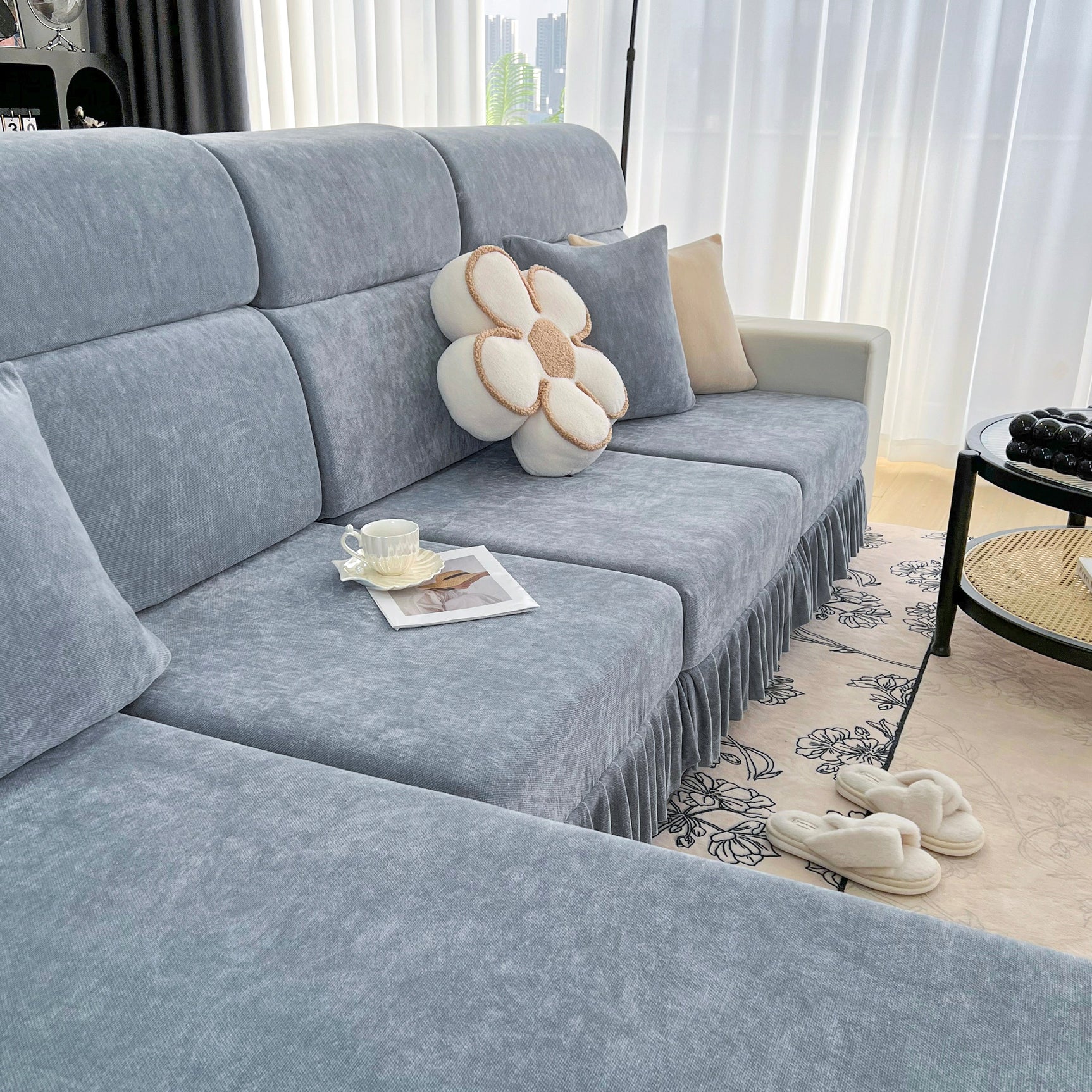 Universal Elastic Skirt Sofa Slipcover, Stretch Sofa Cushion Cover For Bedroom Office Living Room - Ornate Home