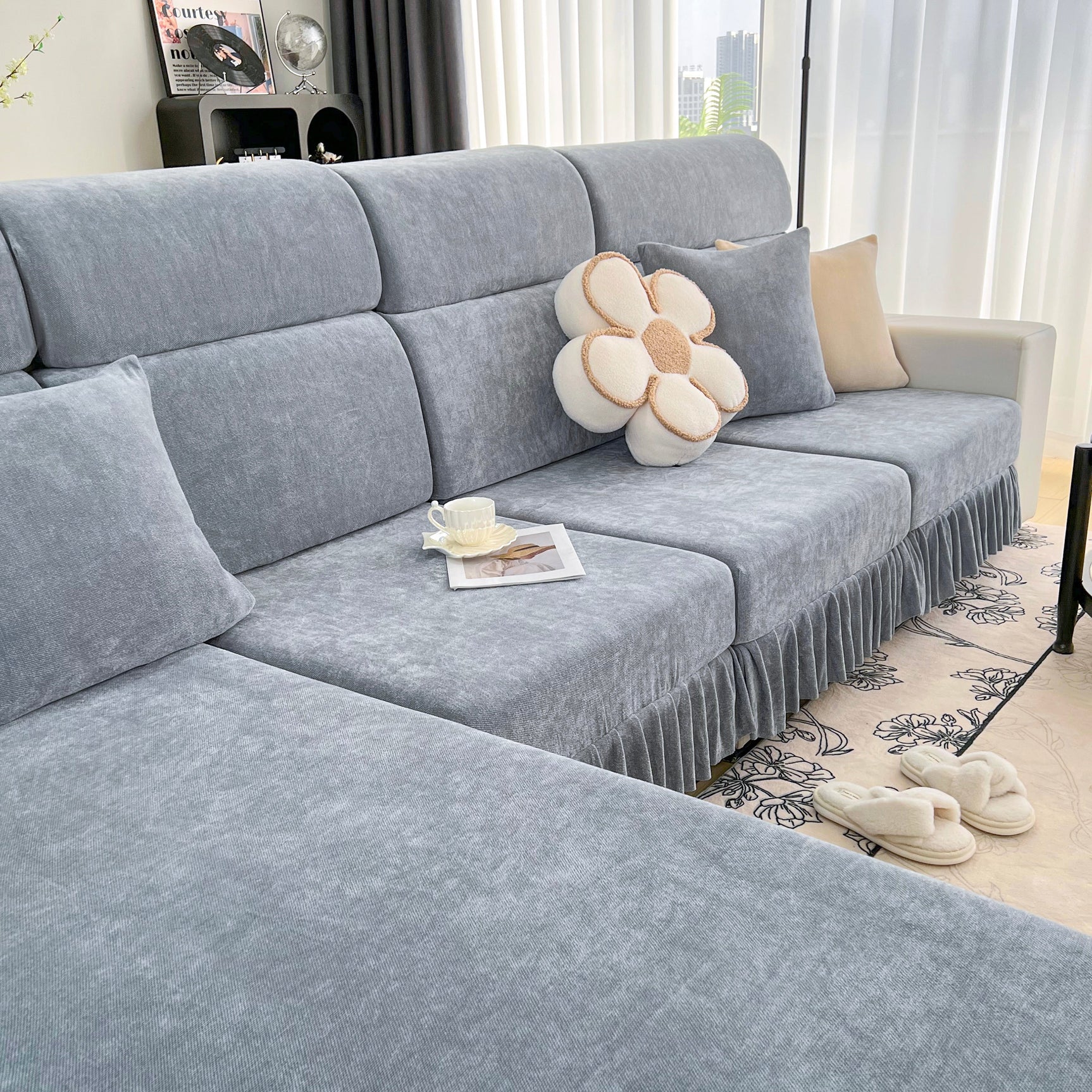Universal Elastic Skirt Sofa Slipcover, Stretch Sofa Cushion Cover For Bedroom Office Living Room - Ornate Home