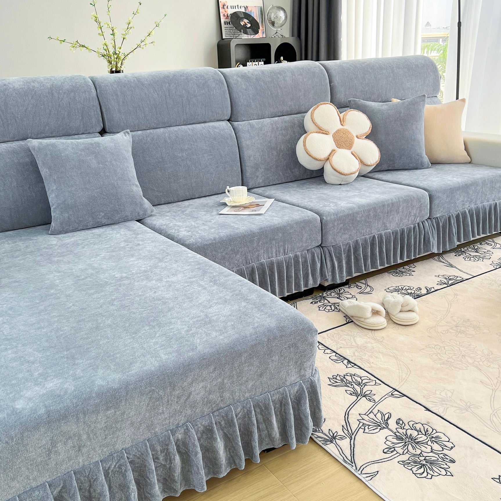 Universal Elastic Skirt Sofa Slipcover, Stretch Sofa Cushion Cover For Bedroom Office Living Room - Ornate Home