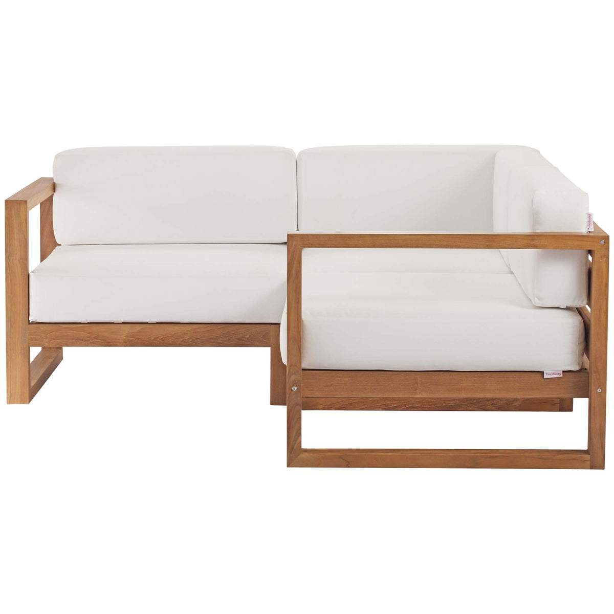 Upland Natural/White 3-Piece Outdoor Patio Teak Wood Sectional Sofa Set - 68x68" - Ornate Home