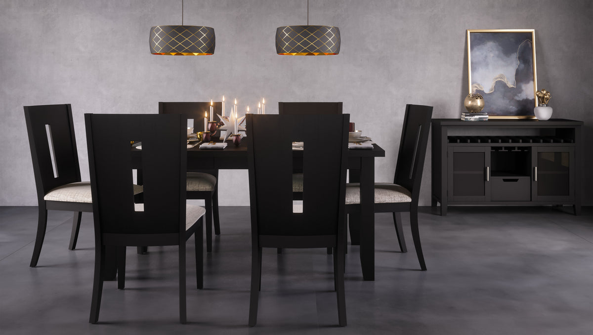 Urban Icon Black Rect. Ext Dining Table w/ 6 Chairs - Ornate Home