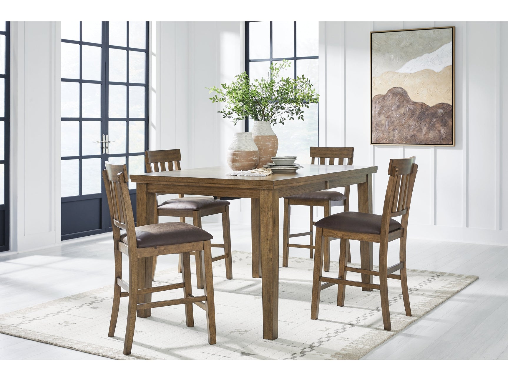 Urbinforte Light Brown Counter Height Extension Dining Table and 4 Barstools - Ornate Home