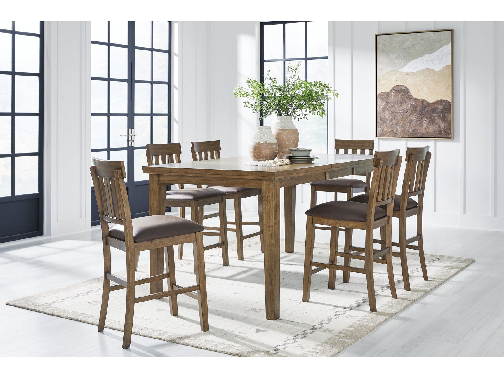 Urbinforte Light Brown Counter Height Extension Dining Table and 6 Barstools - Ornate Home