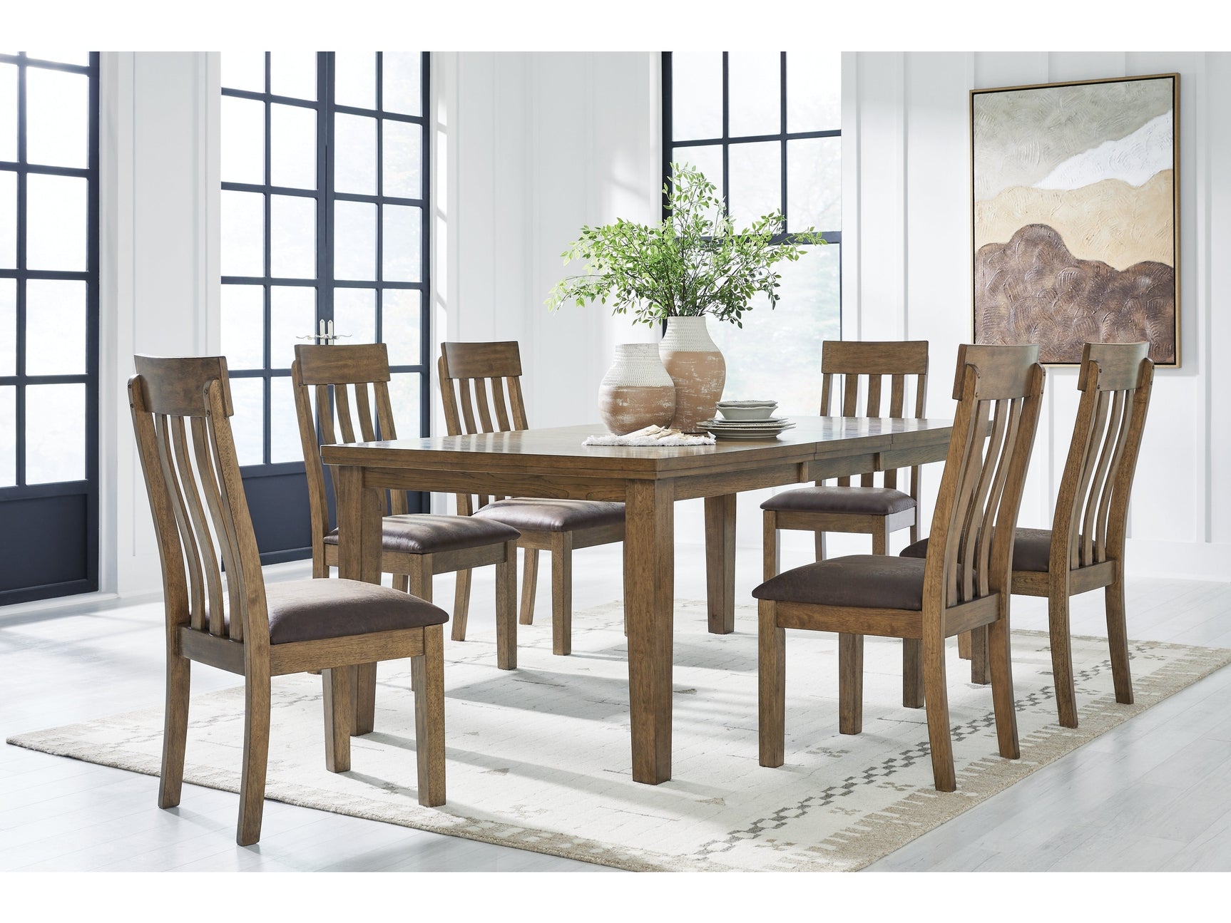 Urbinforte Light Brown Extension Dining Table and 6 Chairs - Ornate Home