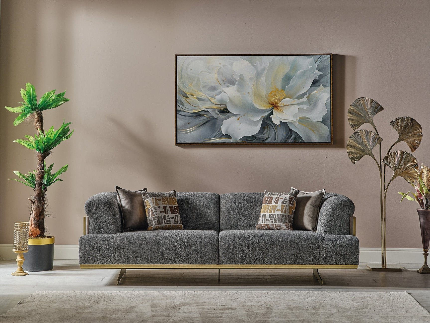Urla Grey 4-pieces (Sofa & Module Sofa & 2 Chair) Living Room Set