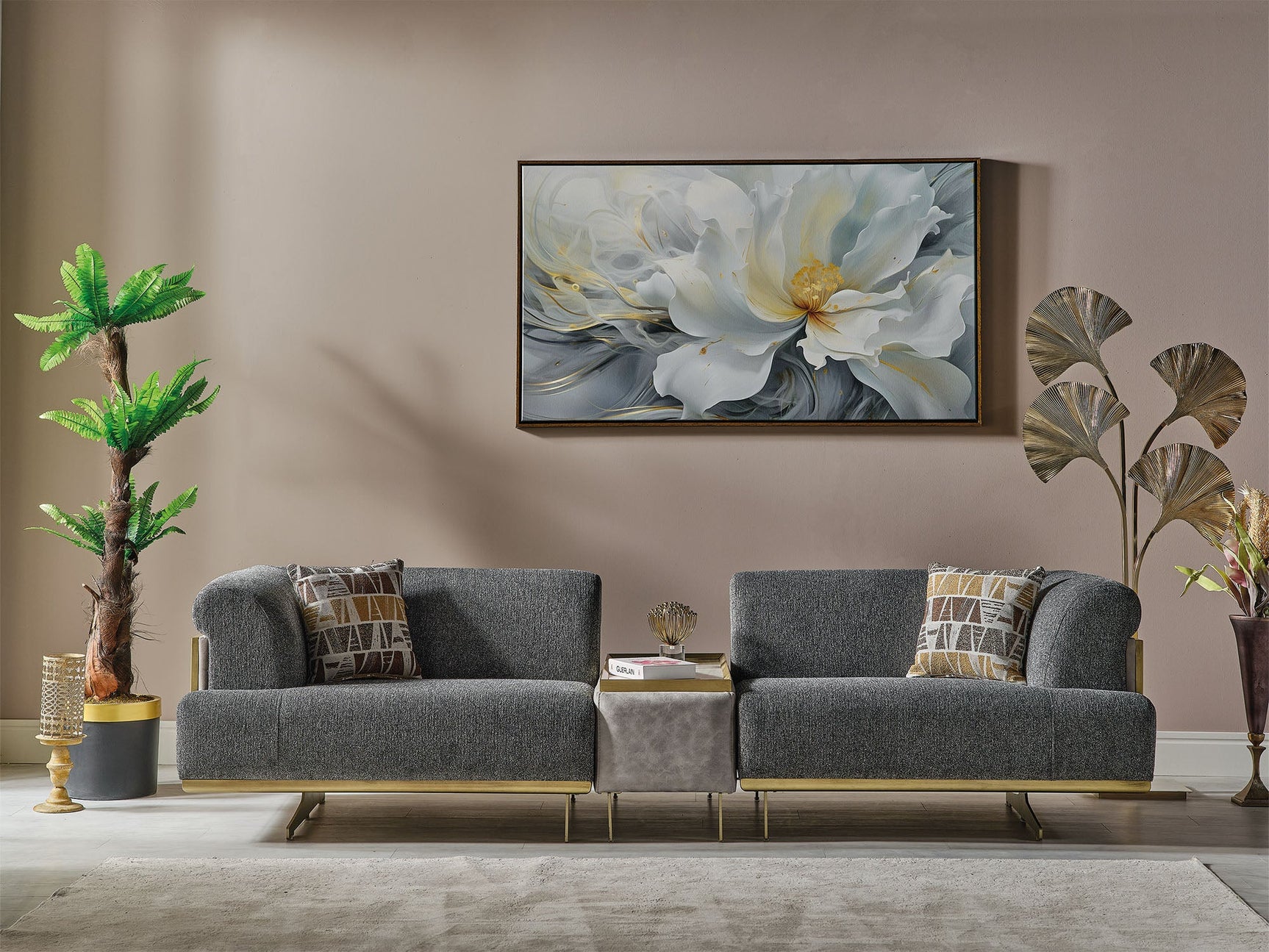 Urla Grey 4-pieces (Sofa & Module Sofa & 2 Chair) Living Room Set