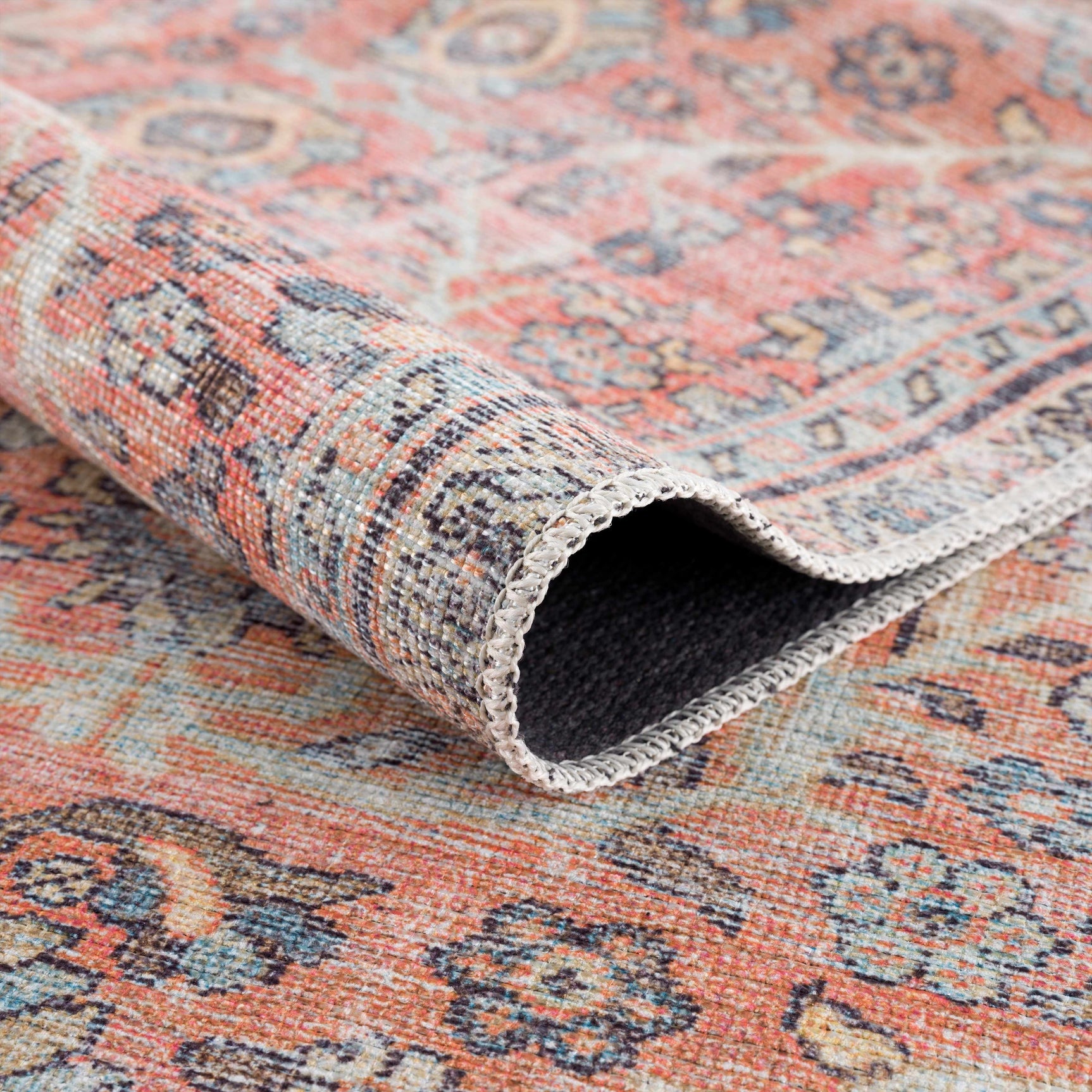 Urpi Rose & Blue Washable Area Rug - Clearance - Ornate Home