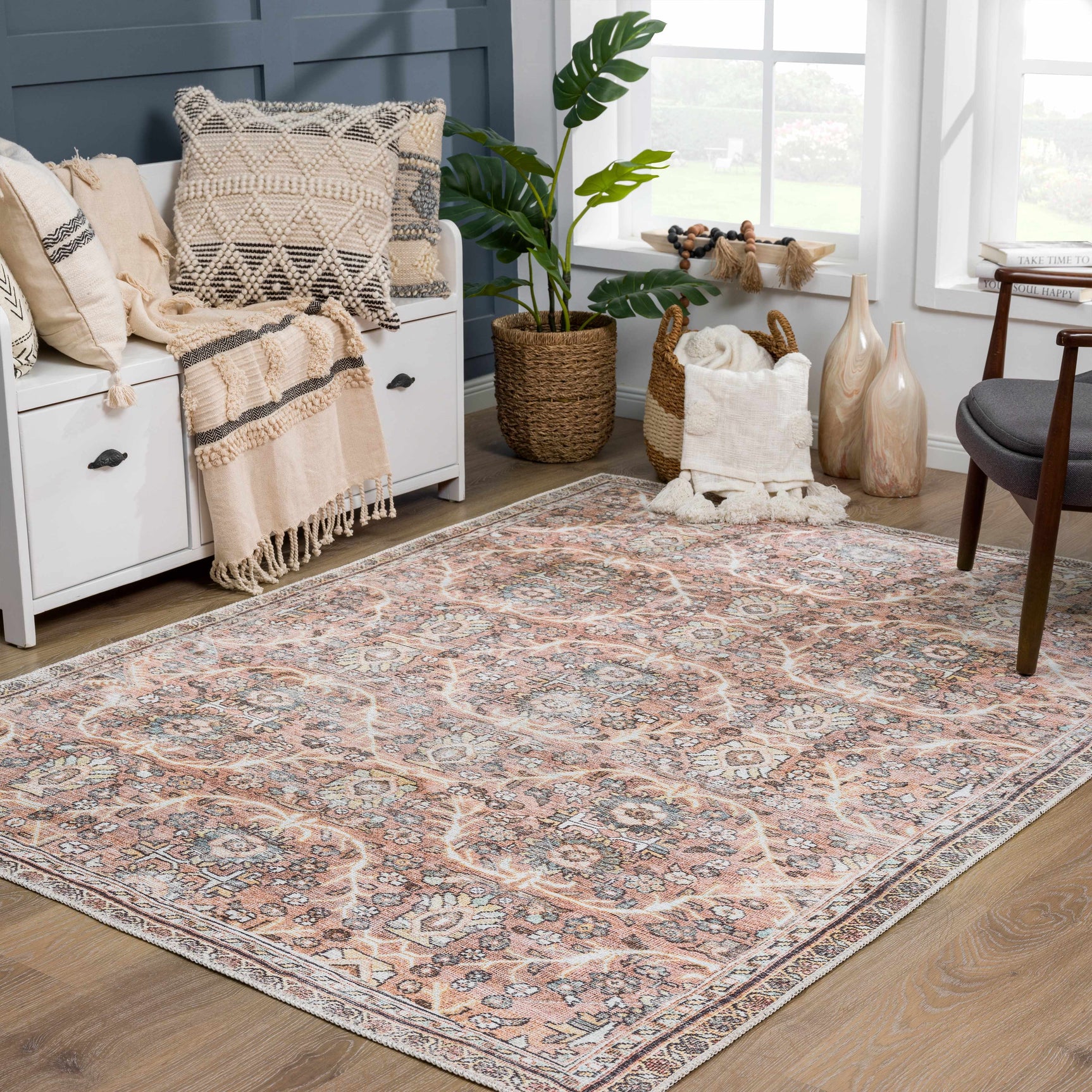 Urpi Rose & Brown Washable Area Rug - Clearance - Ornate Home