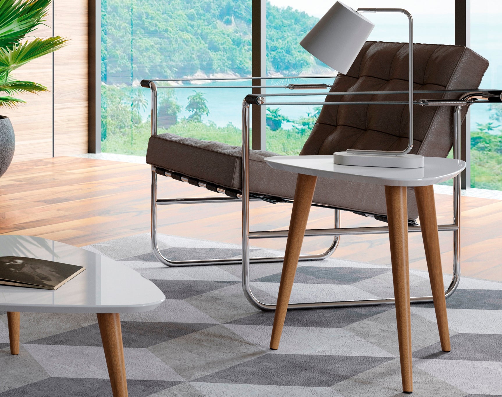 Utopia High Triangle End Table in White Gloss - Ornate Home