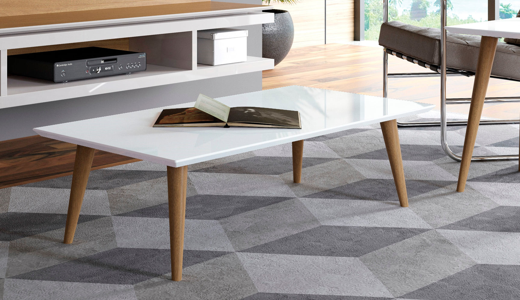 Utopia Low Rectangle End Table in White Gloss - Ornate Home