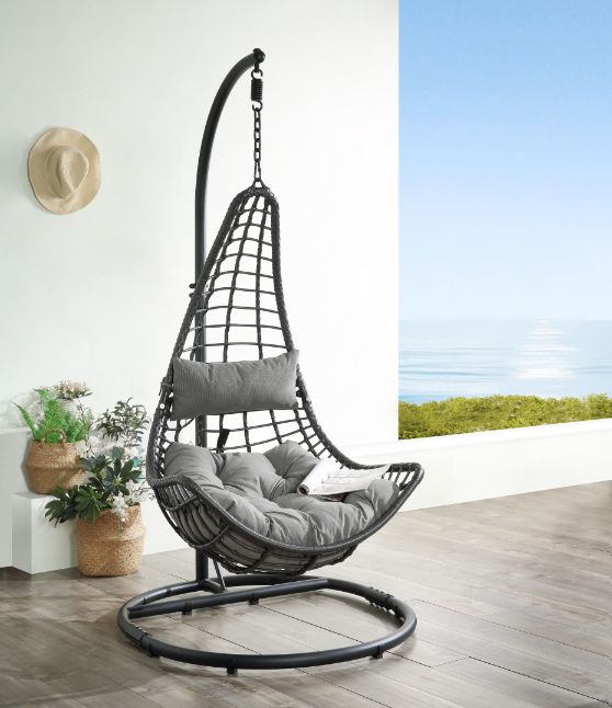 Uzae Gray Patio Swing Chair w/ Stand - Ornate Home
