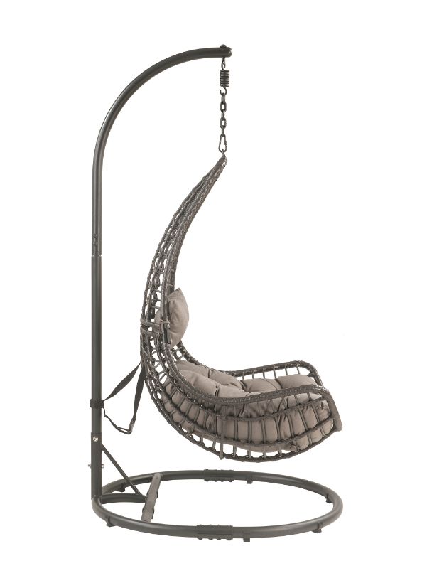 Uzae Gray Patio Swing Chair w/ Stand - Ornate Home