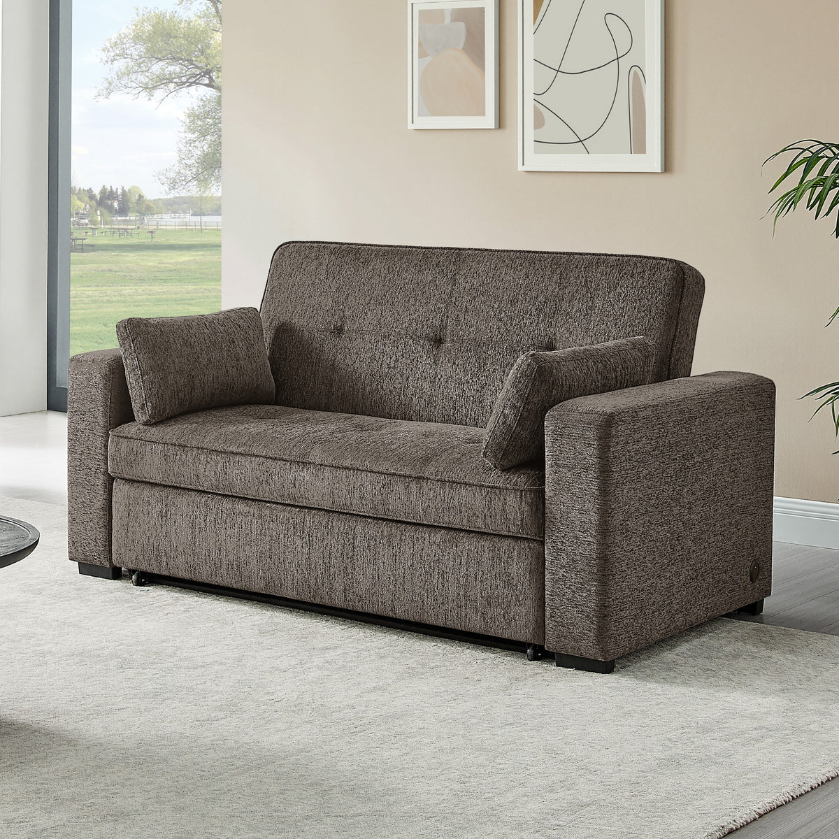 Arnold Ash Brown 76"W Chenille Convertible Sleeper Sofa