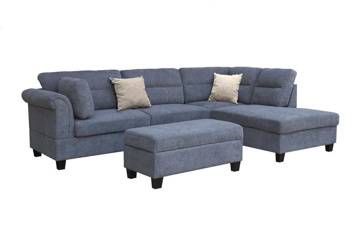 Diego Gray 100"W Fabric Sectional Sofa with Right-Facing Chaise & Ottoman
