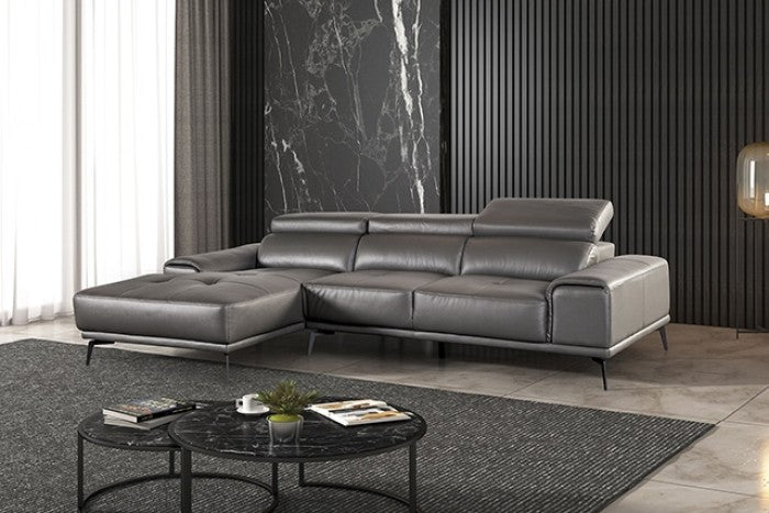 Vadso Dark Gray Leather Match Left Chaise Sectional - Ornate Home