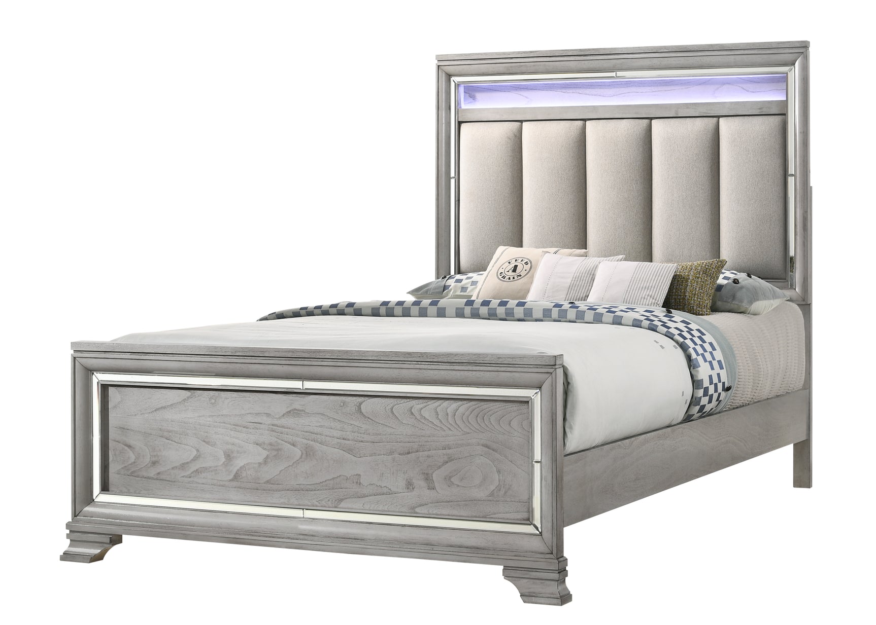 Vail Gray LED Upholstered Panel Bedroom Set - Ornate Home