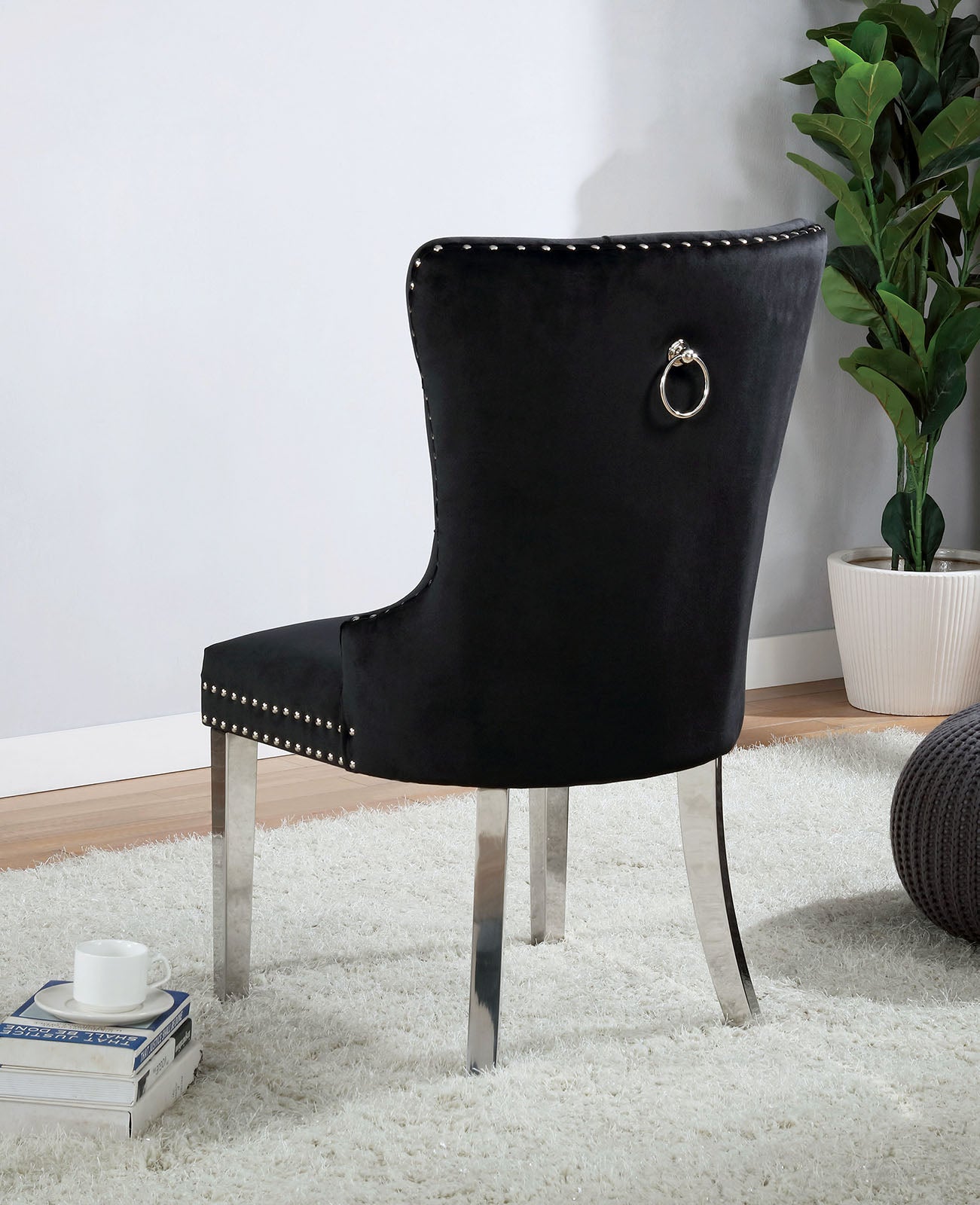 Valdevers Chrome & Black 7pc Dining Room Set - Ornate Home