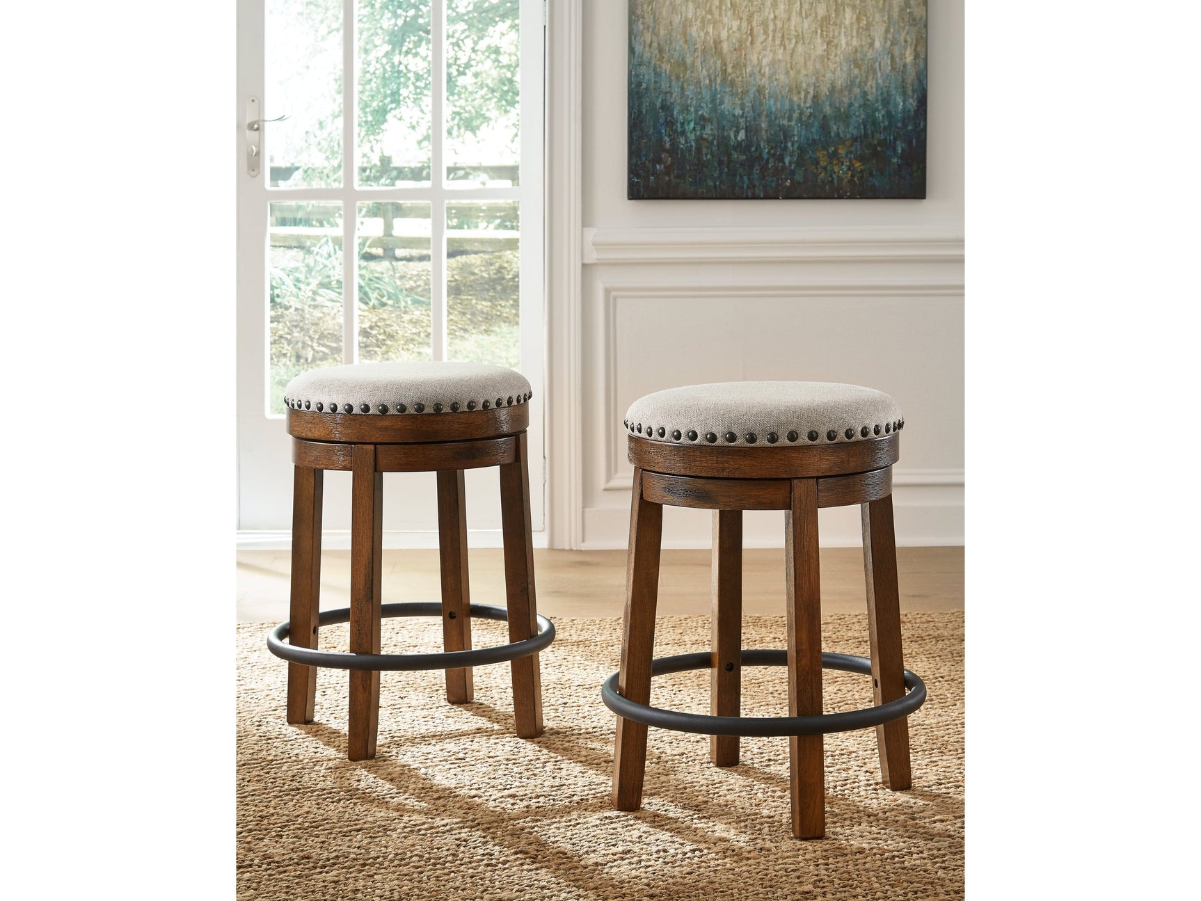 Valebeck Beige/Brown Counter Height Barstool (Set of 2) (Online Special Price) - Ornate Home