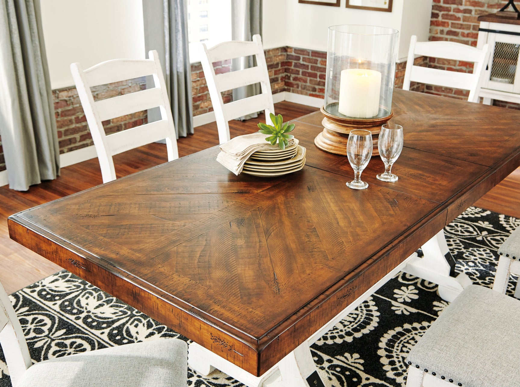 Valebeck Beige/White Dining Table and 6 Chairs (Online Special Price) - Ornate Home