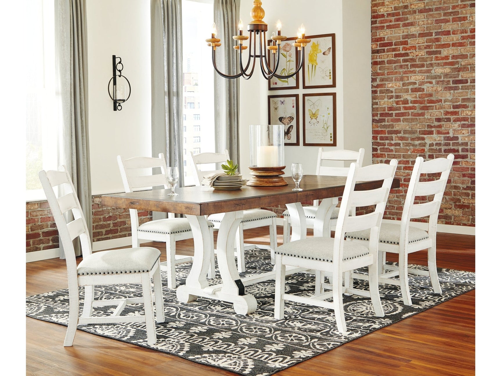 Valebeck Beige/White Dining Table and 6 Chairs - Ornate Home