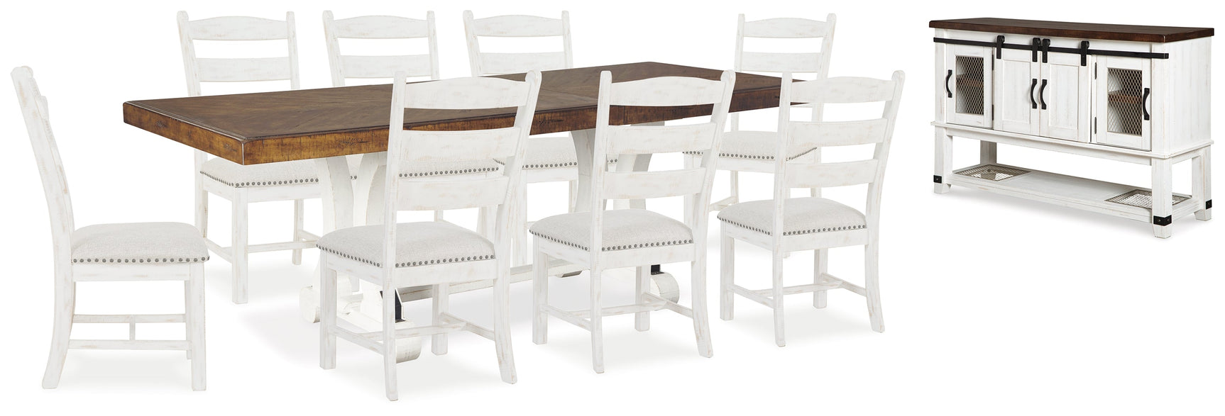 Valebeck Beige/White Dining Table and 8 Chairs with Server (Online Special Price) - Ornate Home
